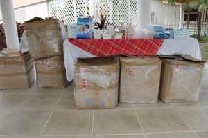  Six boxes containing medical supplies donated to The Flamboyant Nursing Home on Nevis and the Nevis Alexandra Hospital from a Nevisian residing in England through the Simple Missions in Love on May 13, 2014 at the Flamboyant Nursing Home 