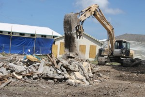 Ongoing demolition works at the Alexandra Hospital with protective barriers on June 23, 2014, paving the way for construction of a new diagnostic wing